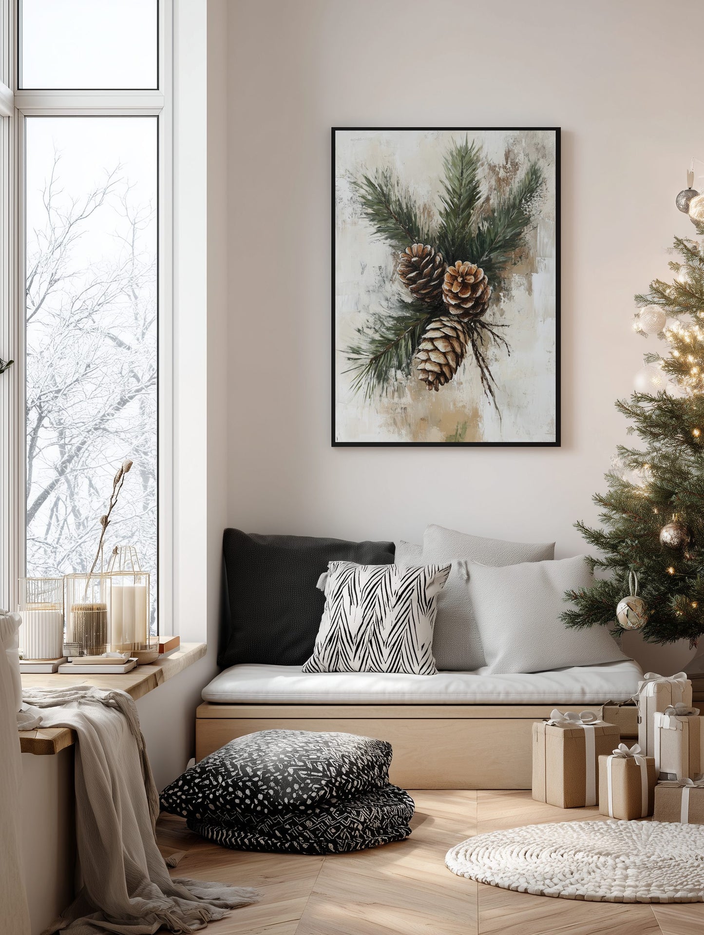 Pinecone Branches Christmas Poster