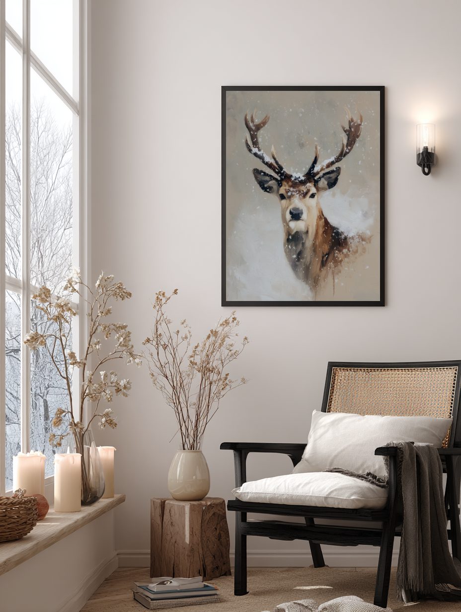 Snowy Deer Portrait Poster