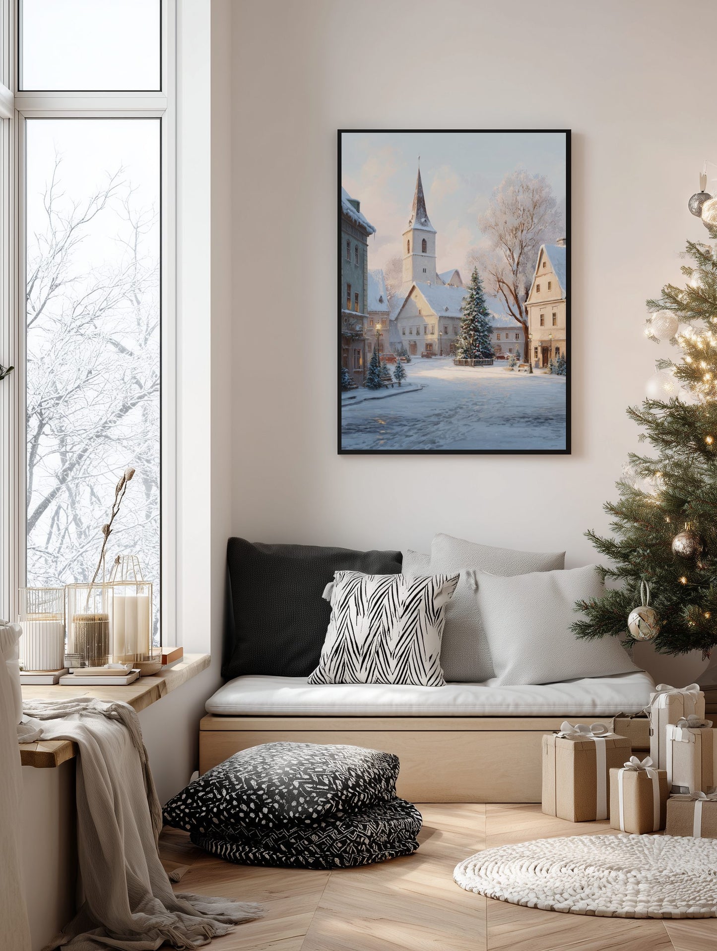 Snowy Village Church Poster