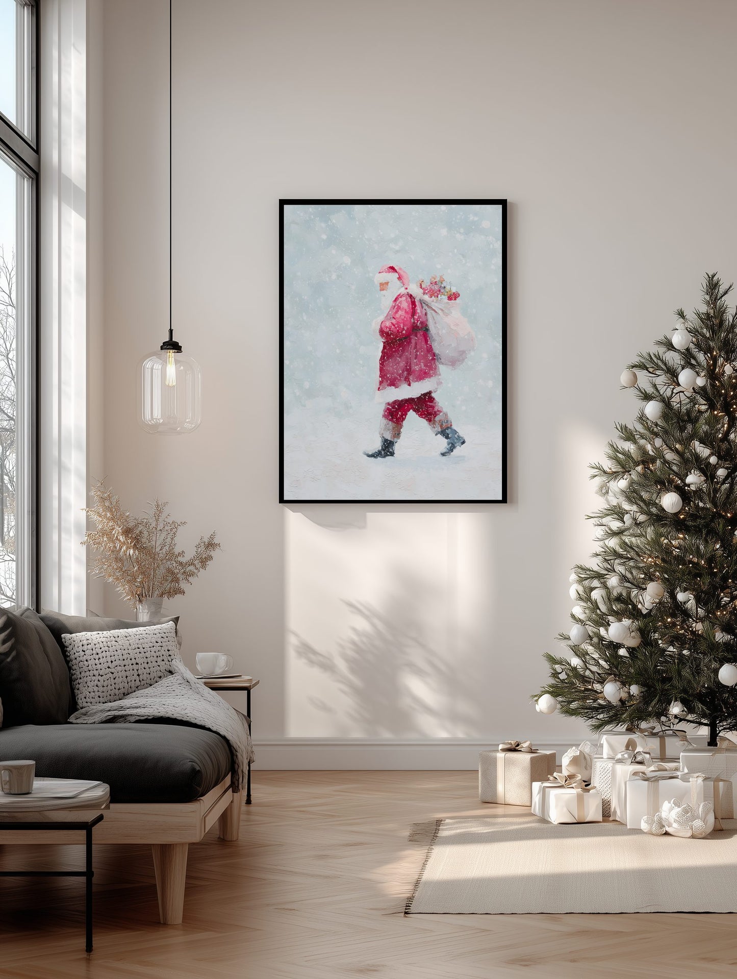 Santa Walking Through Snow Poster