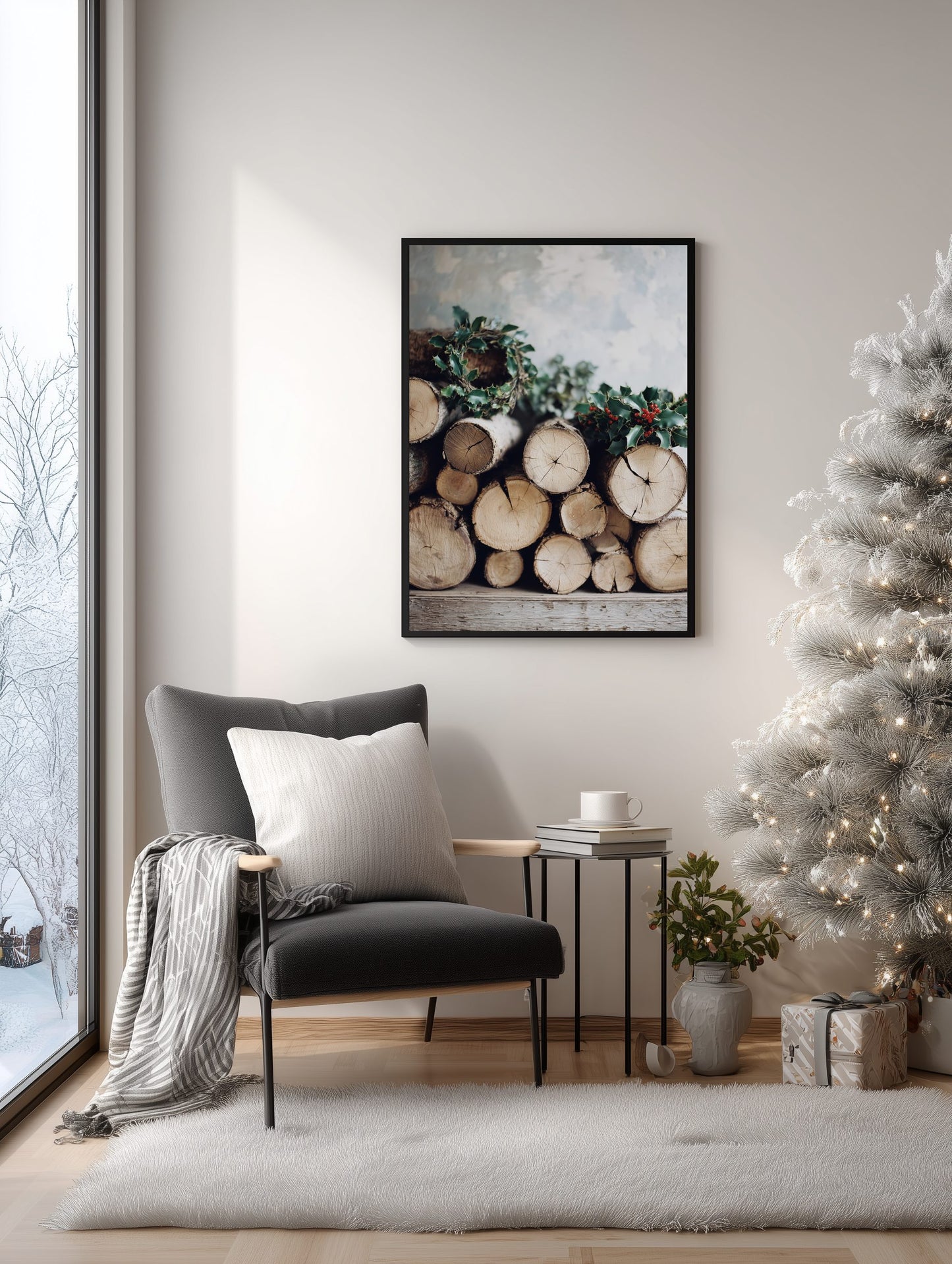 Winter Firewood and Holly Poster