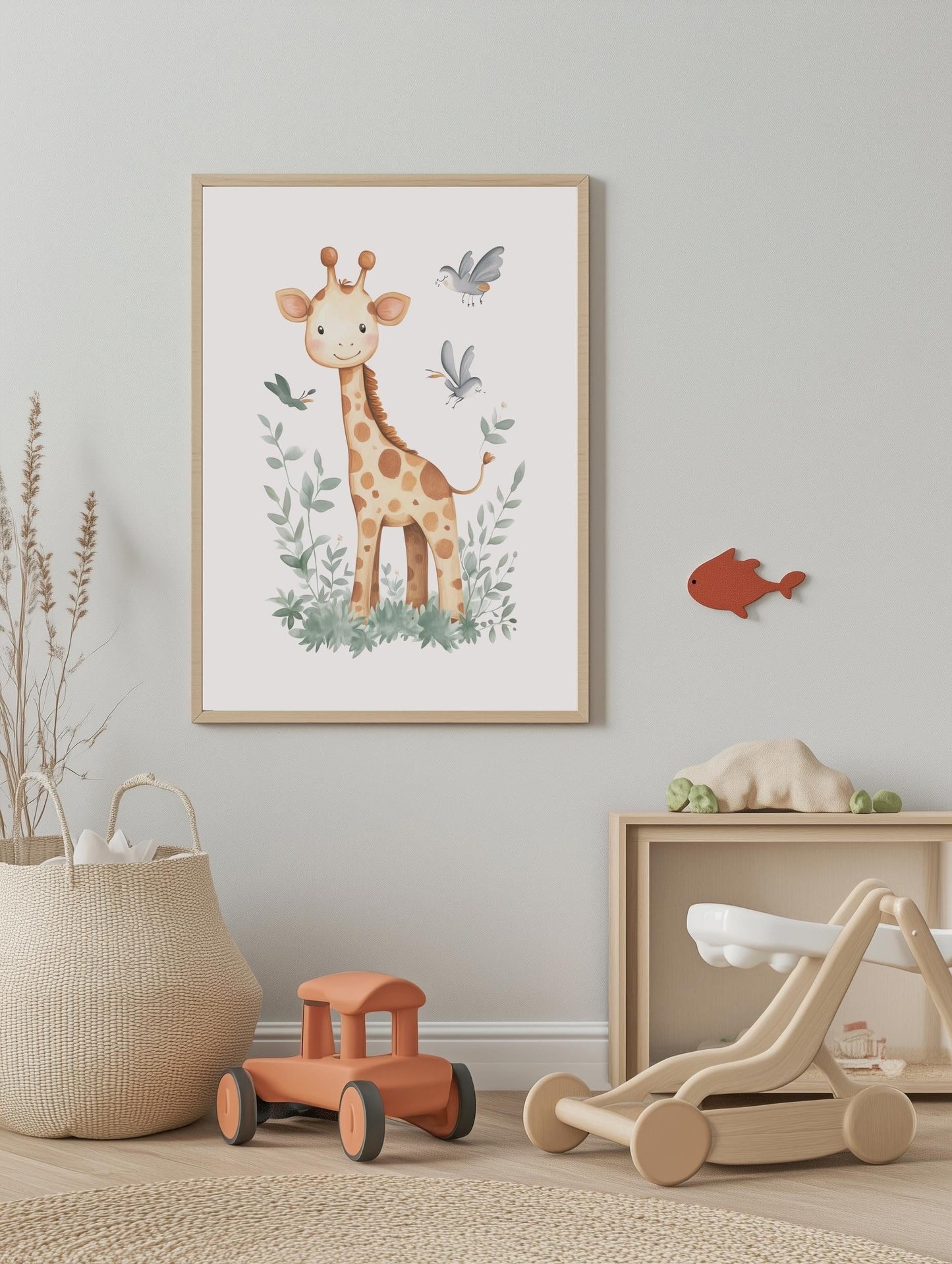 Giraffe and Birds Safari Poster