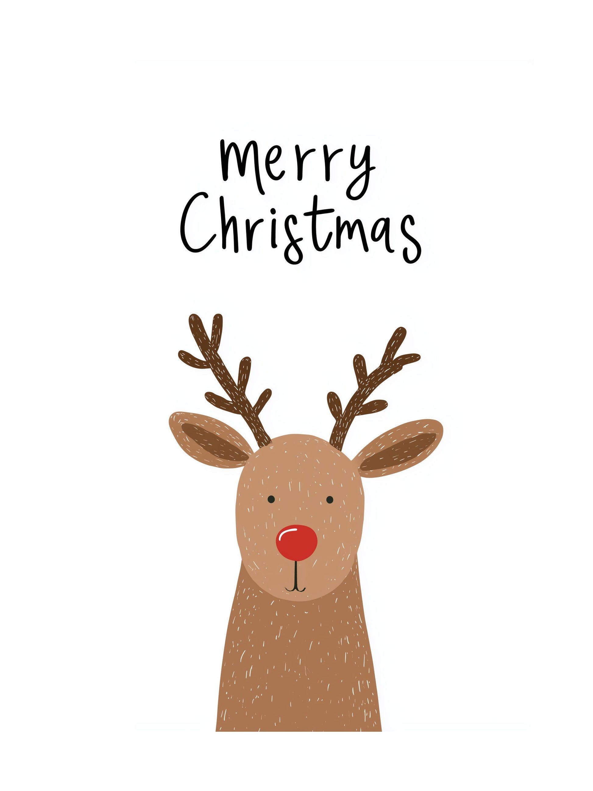 Cartoon reindeer with 'Merry Christmas' text on a white background