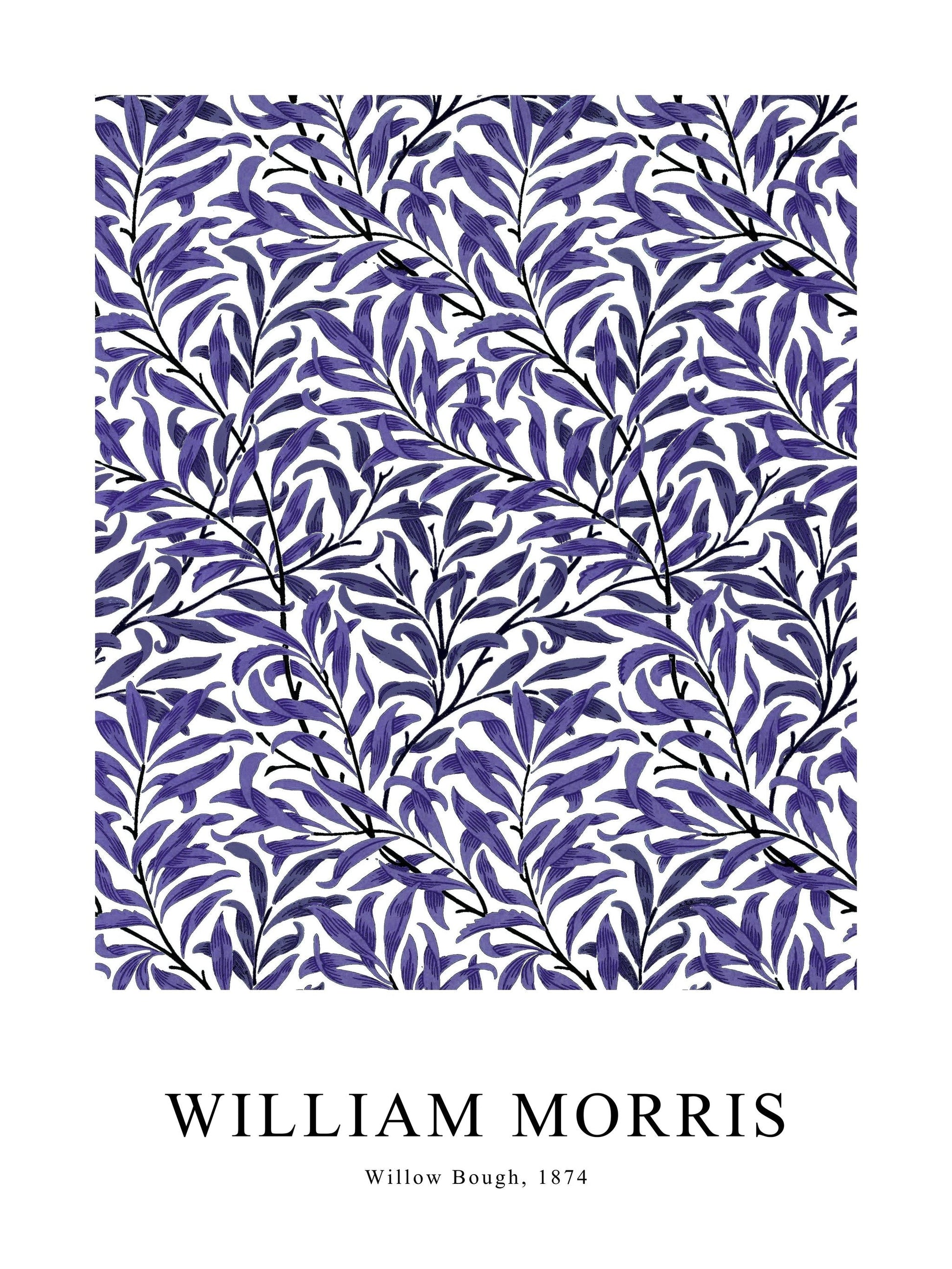 Poster of Willow Bough by William Morris in purple, showcasing bold foliage patterns.