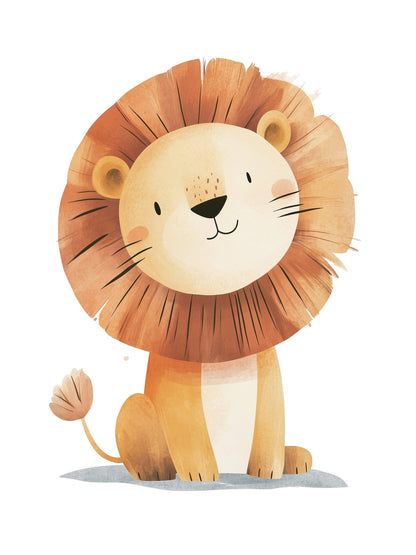 smiling lion kids wall art - playful poster for nursery or children's room