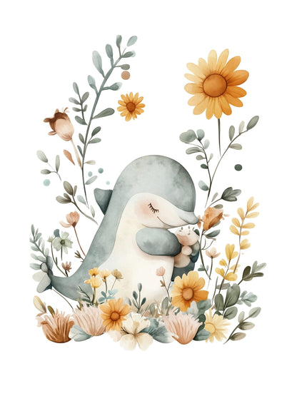 dolphin hug kids wall art - playful poster for nursery or children's room