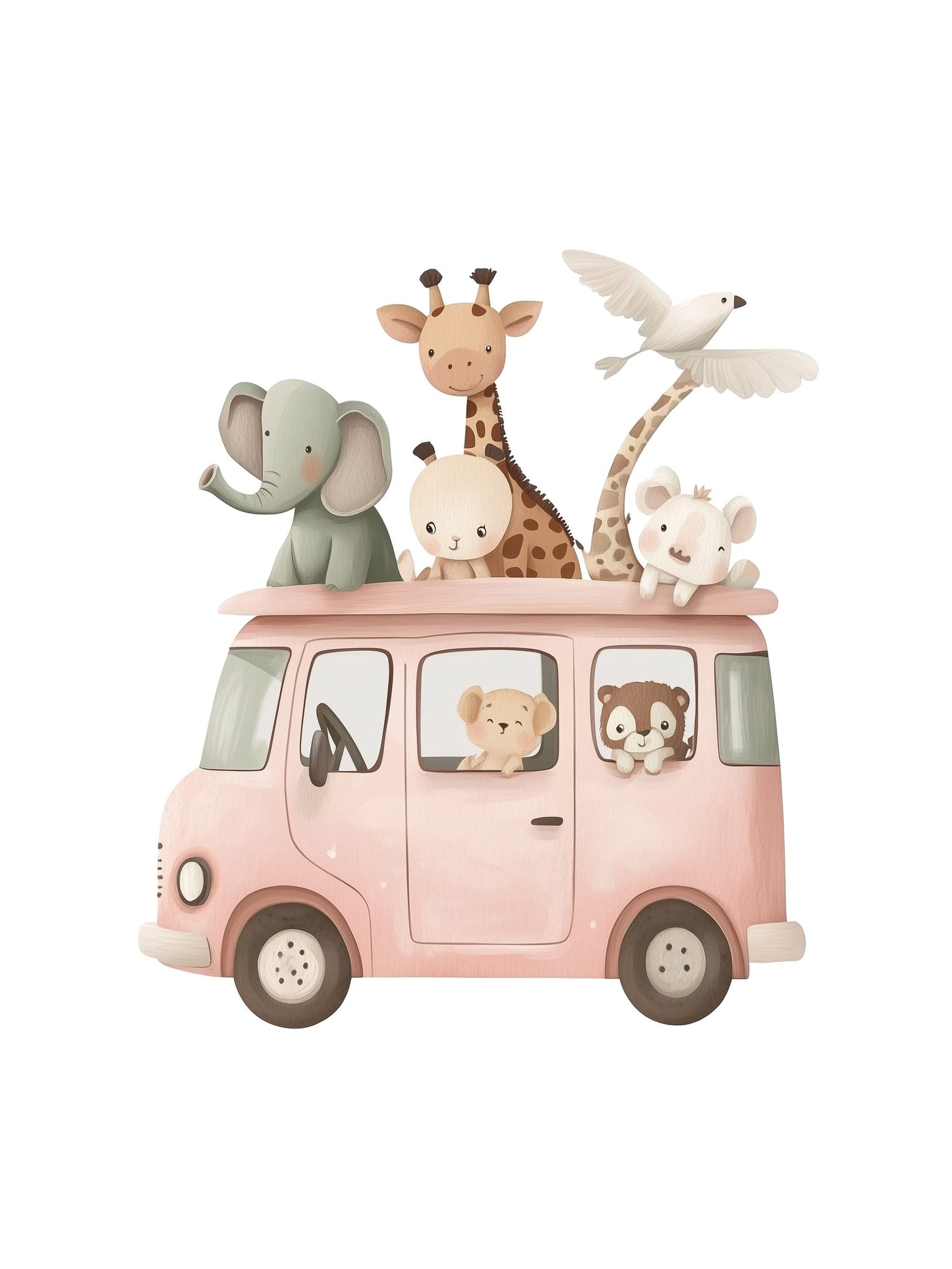 animal van adventure kids wall art - playful poster for nursery or children's room