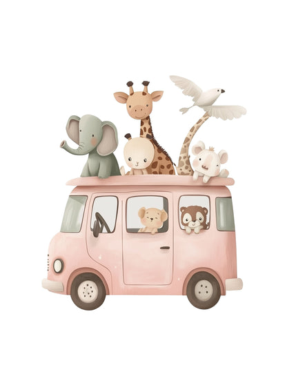 animal van adventure kids wall art - playful poster for nursery or children's room