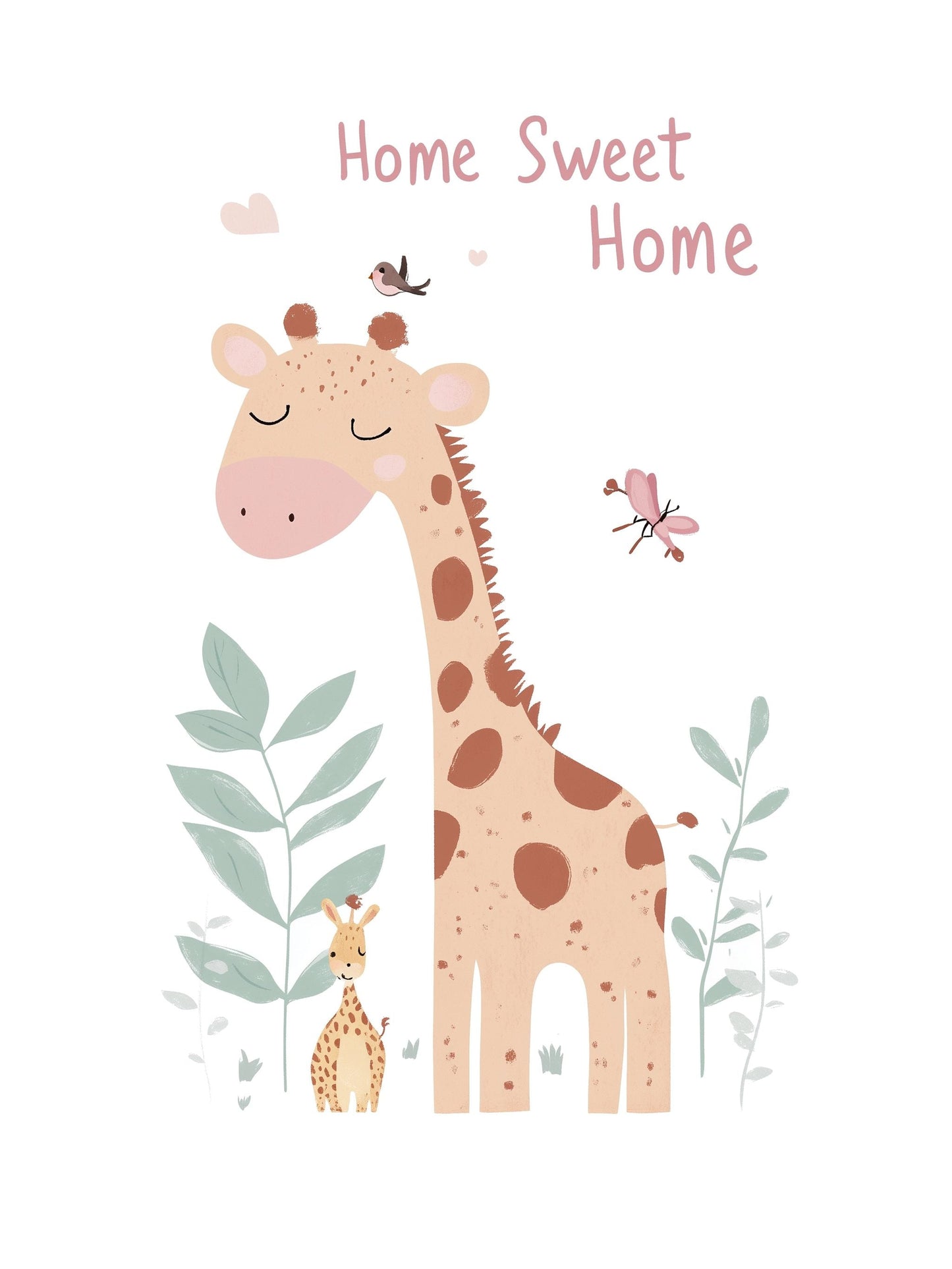 home sweet home giraffe kids wall art - playful poster for nursery or children's room