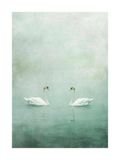 serene swans decorative wall art - modern poster for home or office