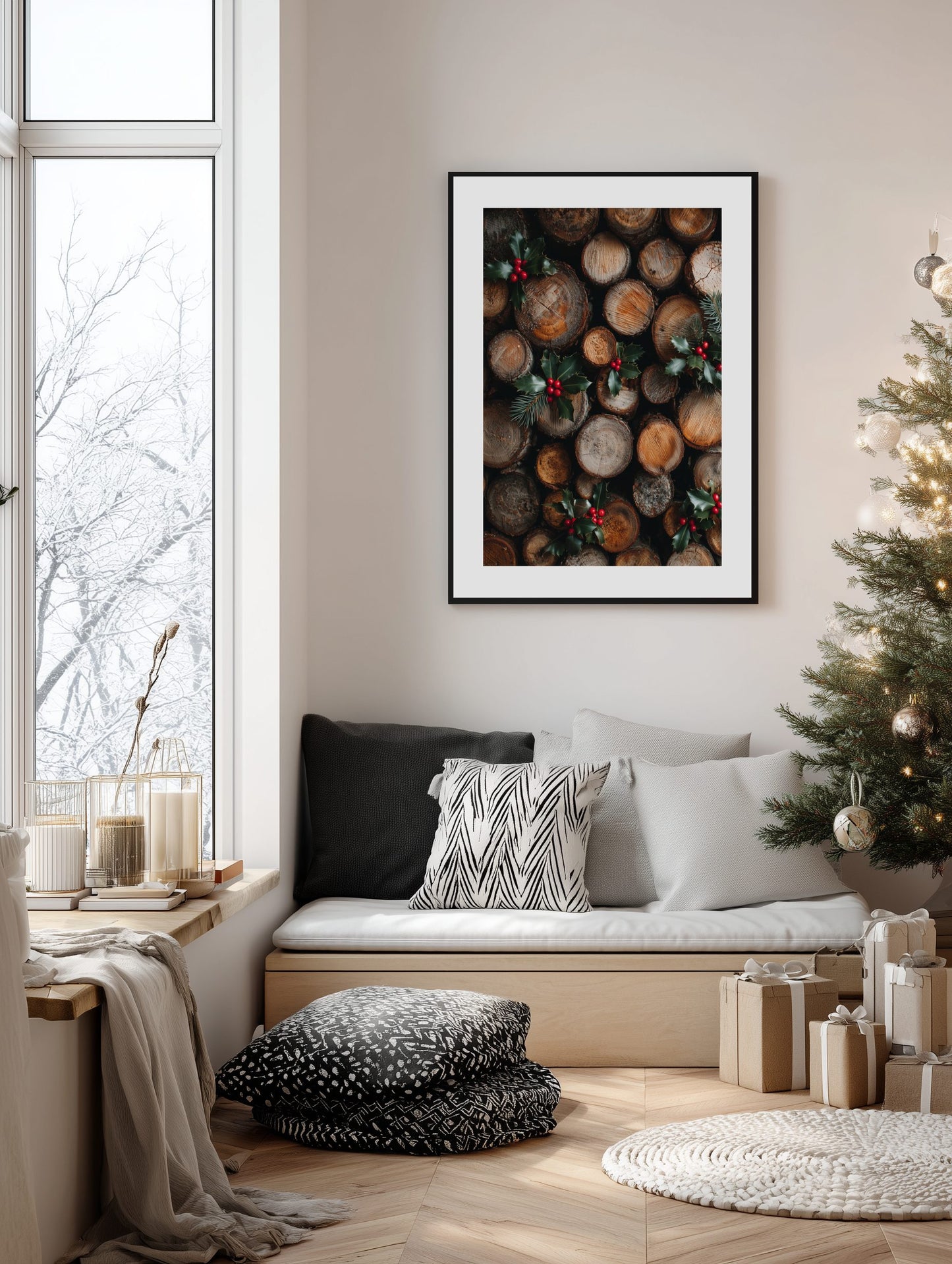 Winter Firewood with Holly Poster