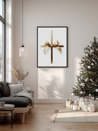 Golden Ribbon Gift Bow Poster