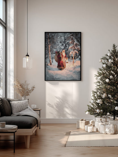 Santa with Lantern Poster