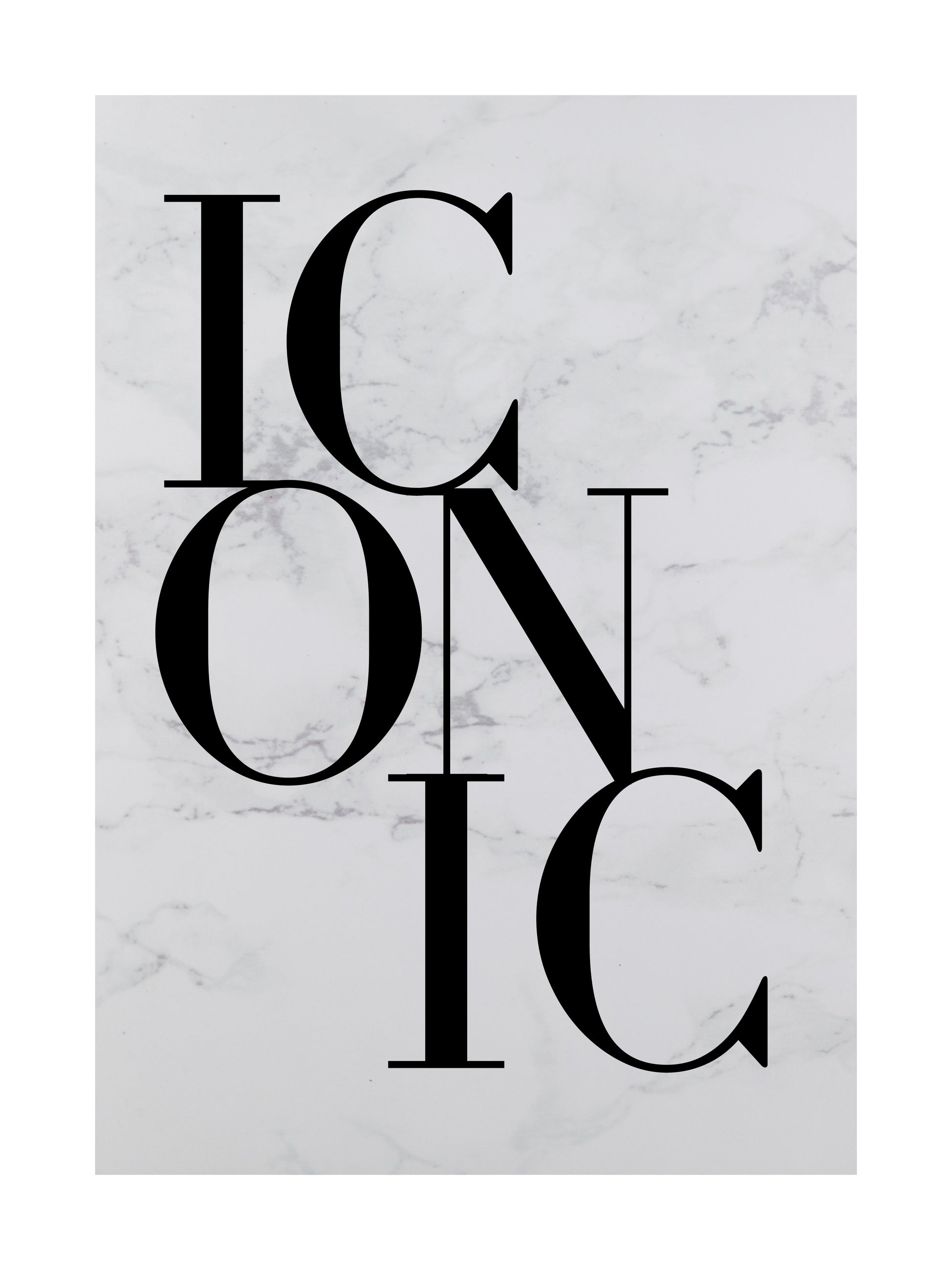 Black ICONIC typography on clean white background