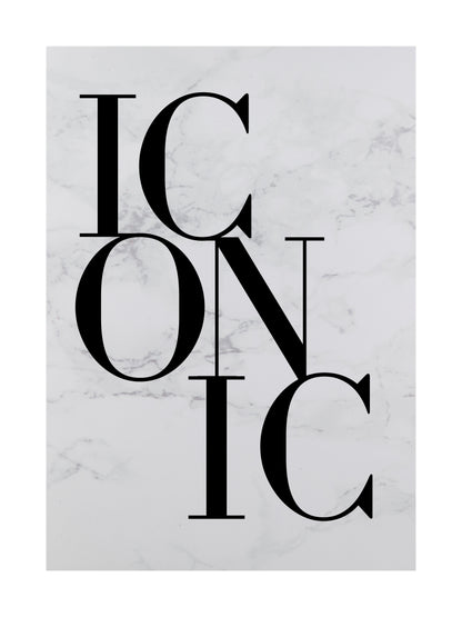 Black ICONIC typography on clean white background