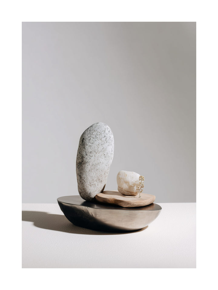 Abstract stone sculpture poster in neutral tones