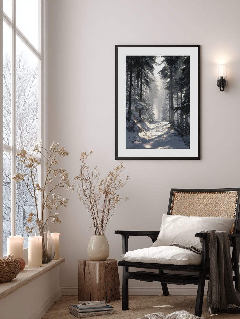 Snow Path Through Forest Poster