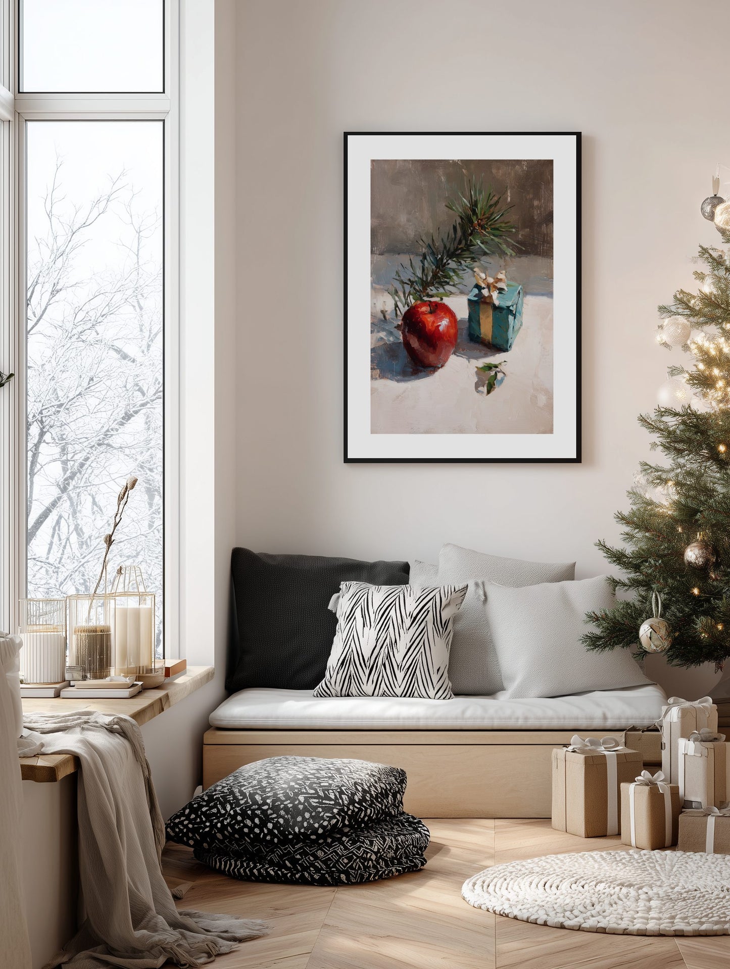 Apple and Gift Still Life Poster