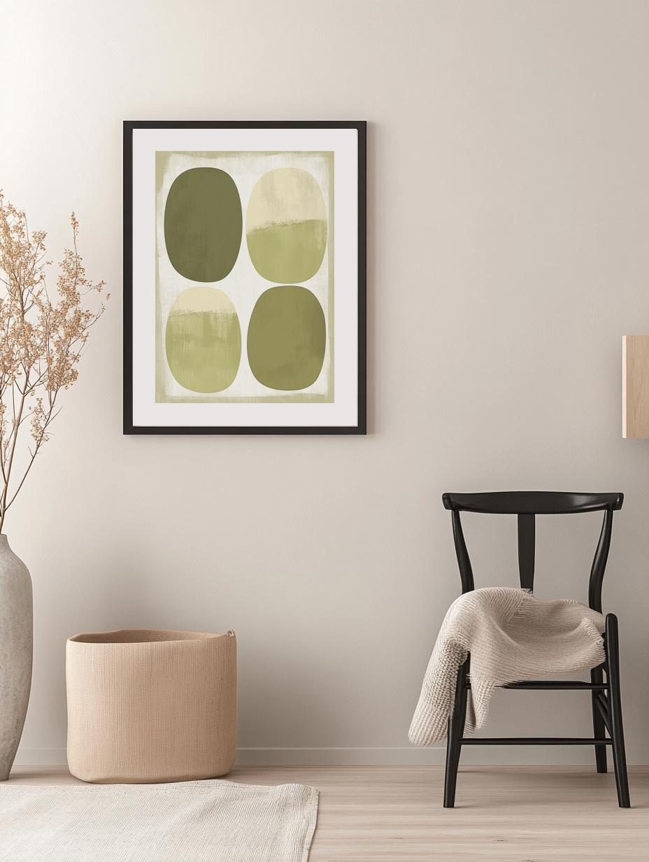 Vintage Abstract Art in Olive and Ecru Poster