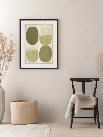 Vintage Abstract Art in Olive and Ecru Poster