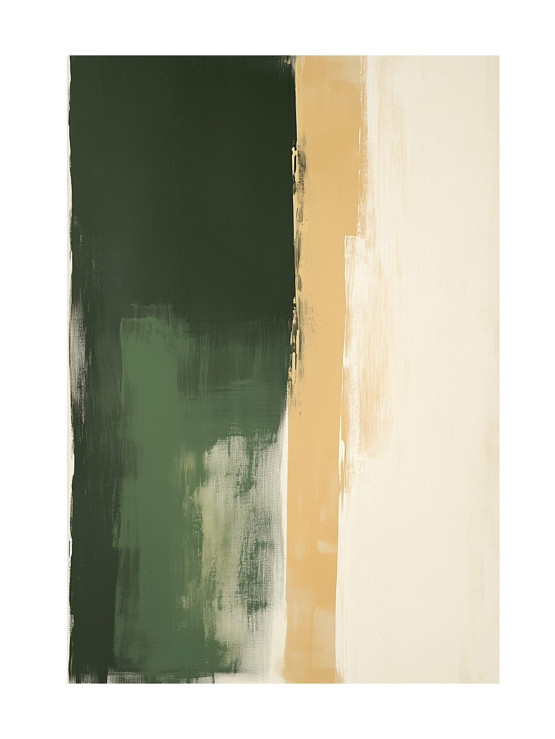 Vertical abstract brushstroke poster in green and gold, ideal for stylish wall decoration.
