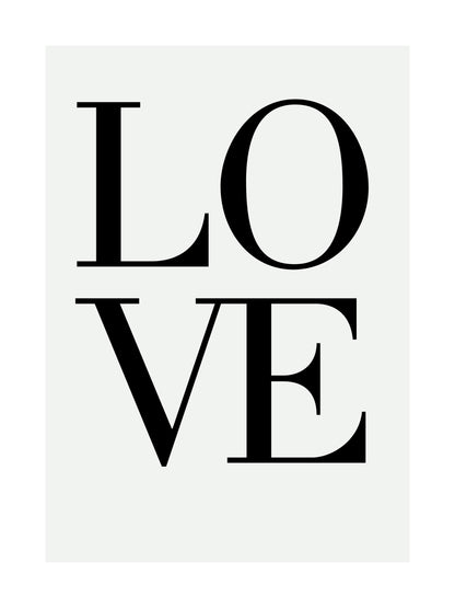 Elegant LOVE typography poster in black text on a light background