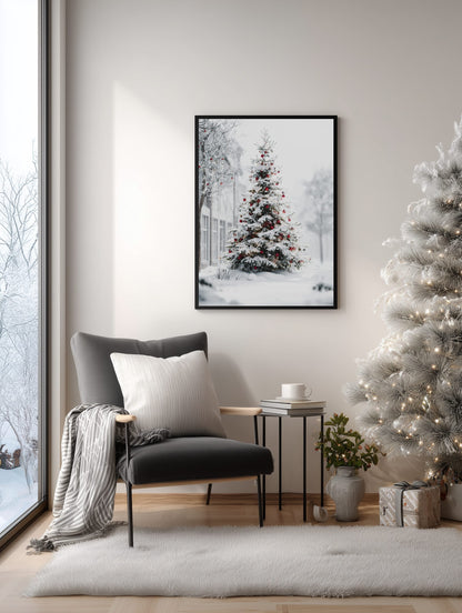 Snowy Town Christmas Tree Poster