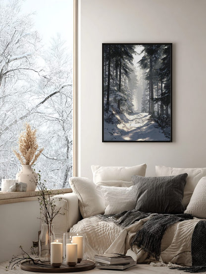Snow Path Through Forest Poster