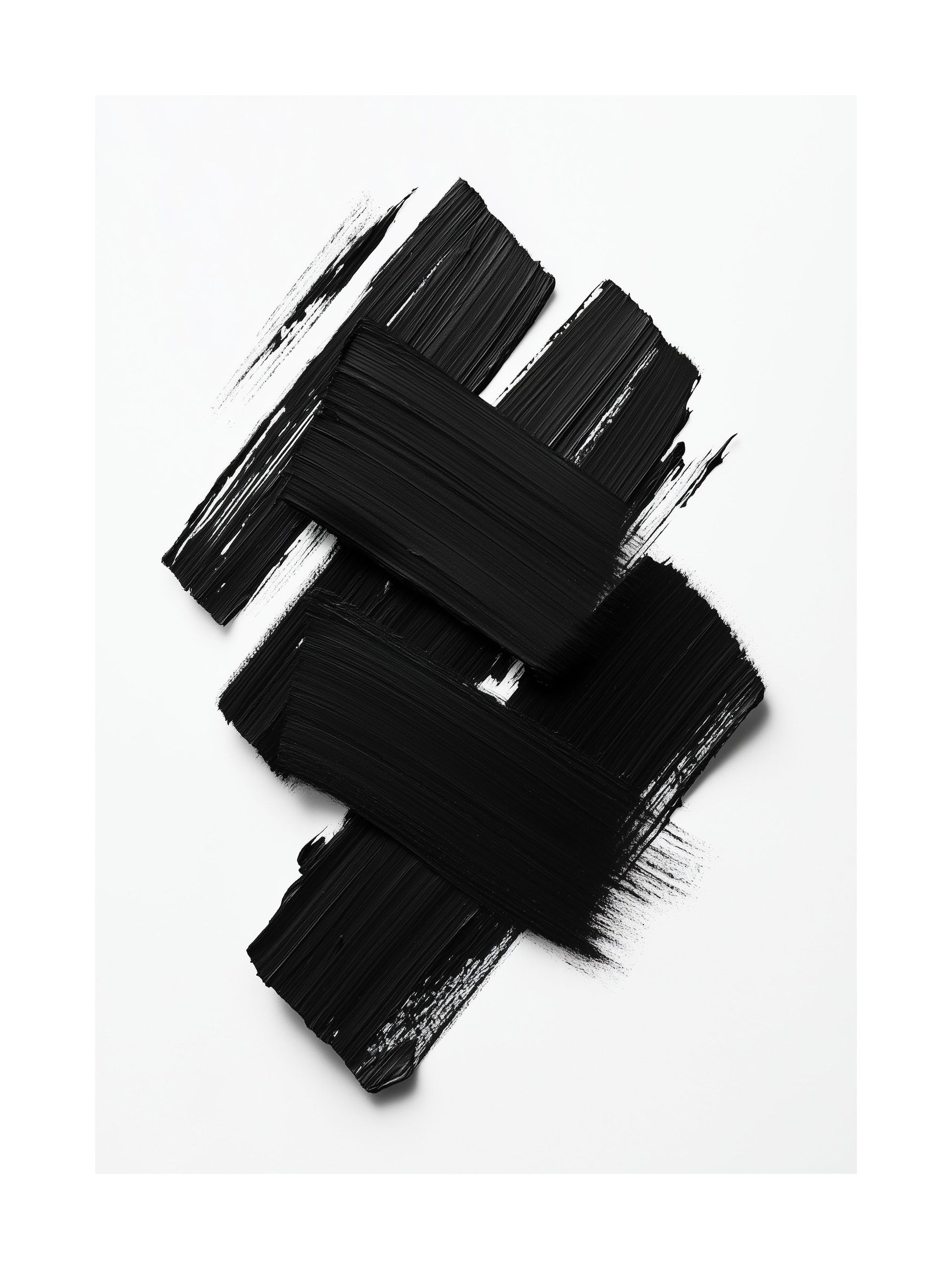 Poster with bold abstract black brush strokes on white canvas