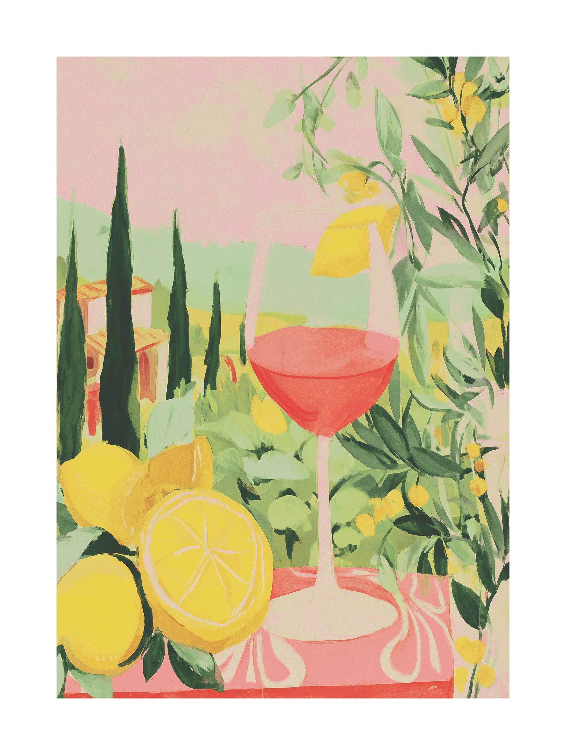 Poster of lemon tree with striped cups and lemonade table