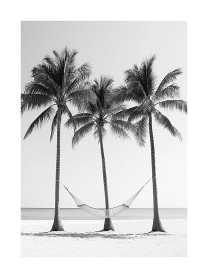 Palm trees and hammock on beach - minimalist tropical poster