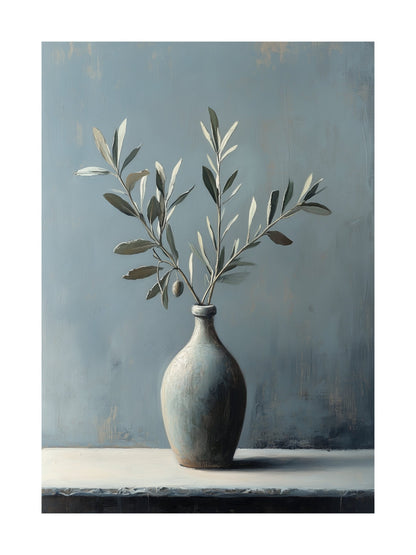 vase with olive branches decorative wall art - modern poster for home or office
