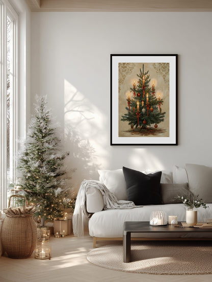 Vintage Christmas Tree Candles Poster