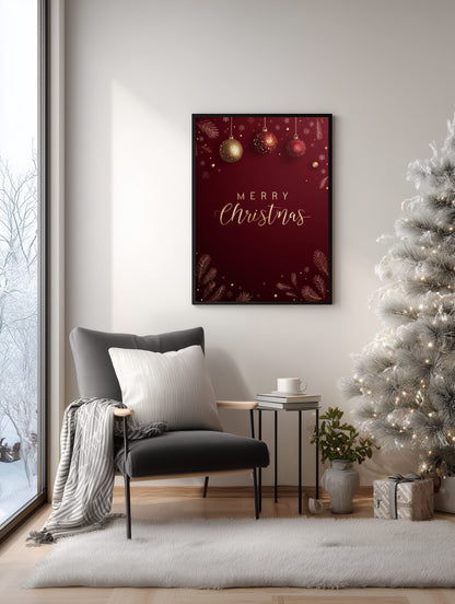 Merry Christmas Red & Gold Poster