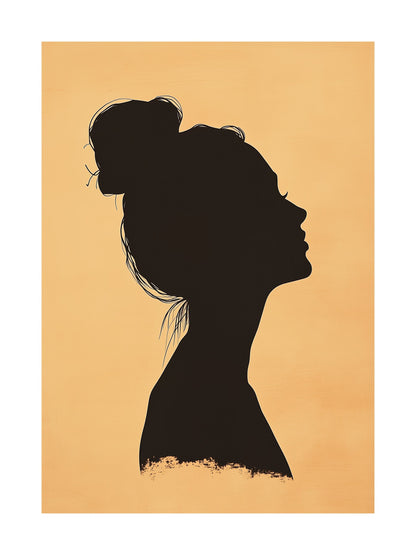 Line art female silhouette on ochre background - abstract woman poster