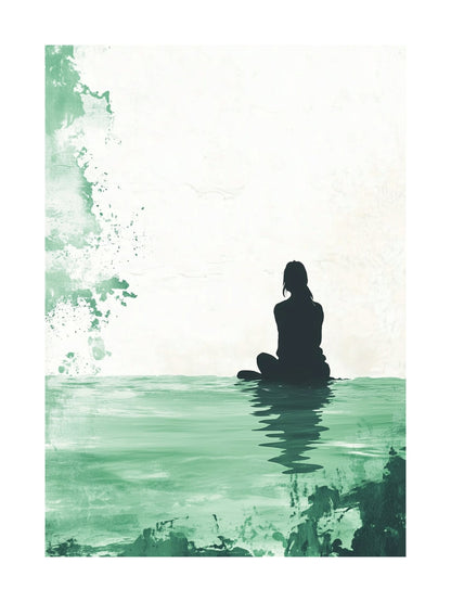green silence watercolor decorative wall art - modern poster for home or office