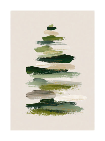 Abstract green brushstroke Christmas tree on beige background poster