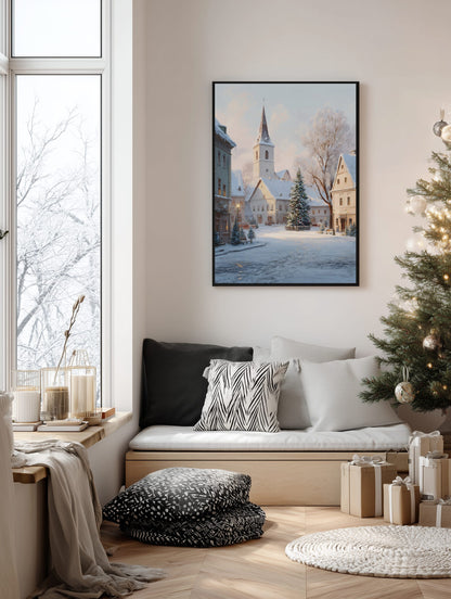 Snowy Village Church Poster