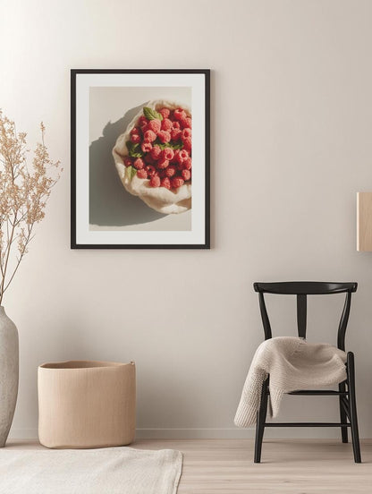 Raspberries in Linen Bowl Poster