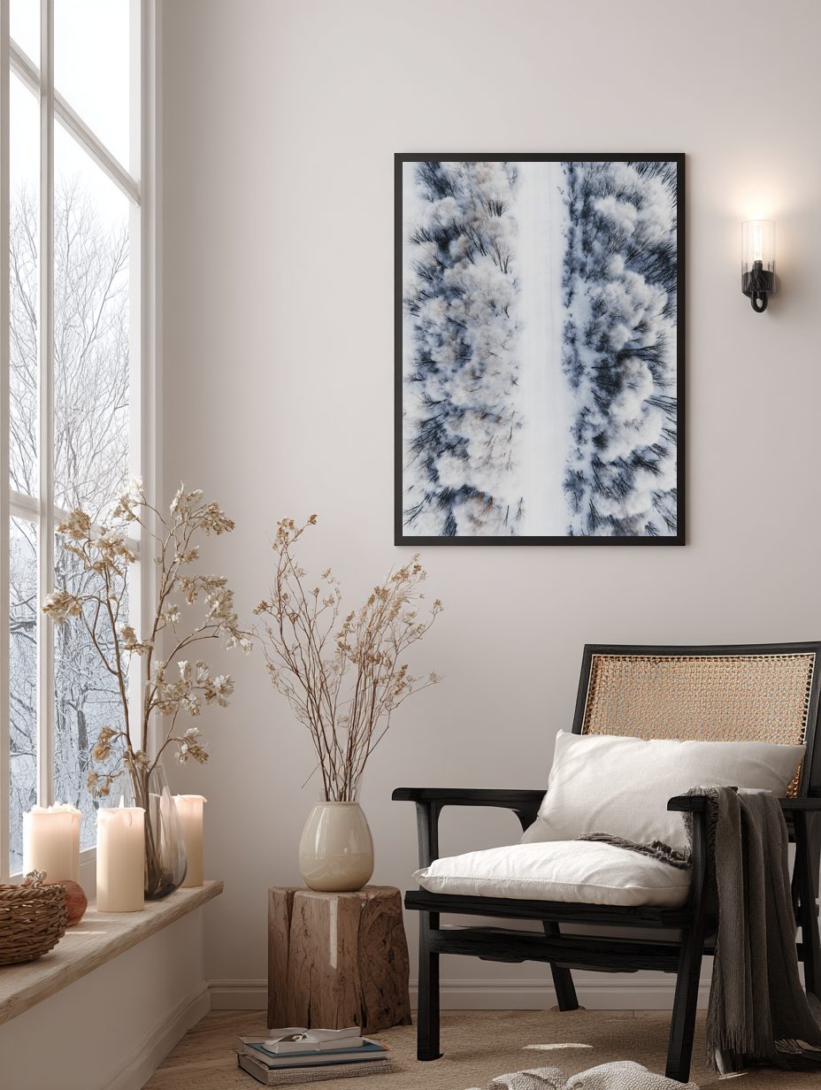 Snowy Forest Road Aerial Poster