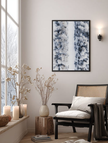 Snowy Forest Road Aerial Poster
