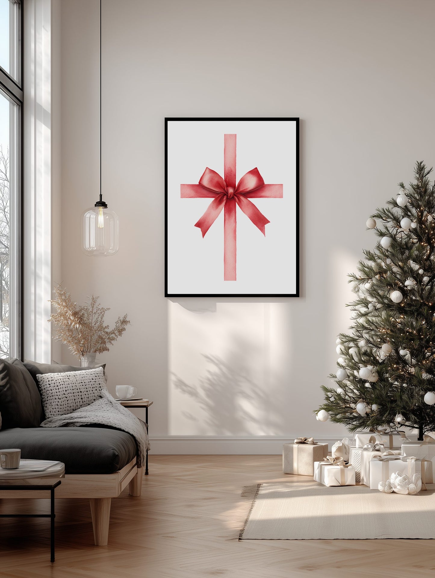 Red Christmas Ribbon Poster