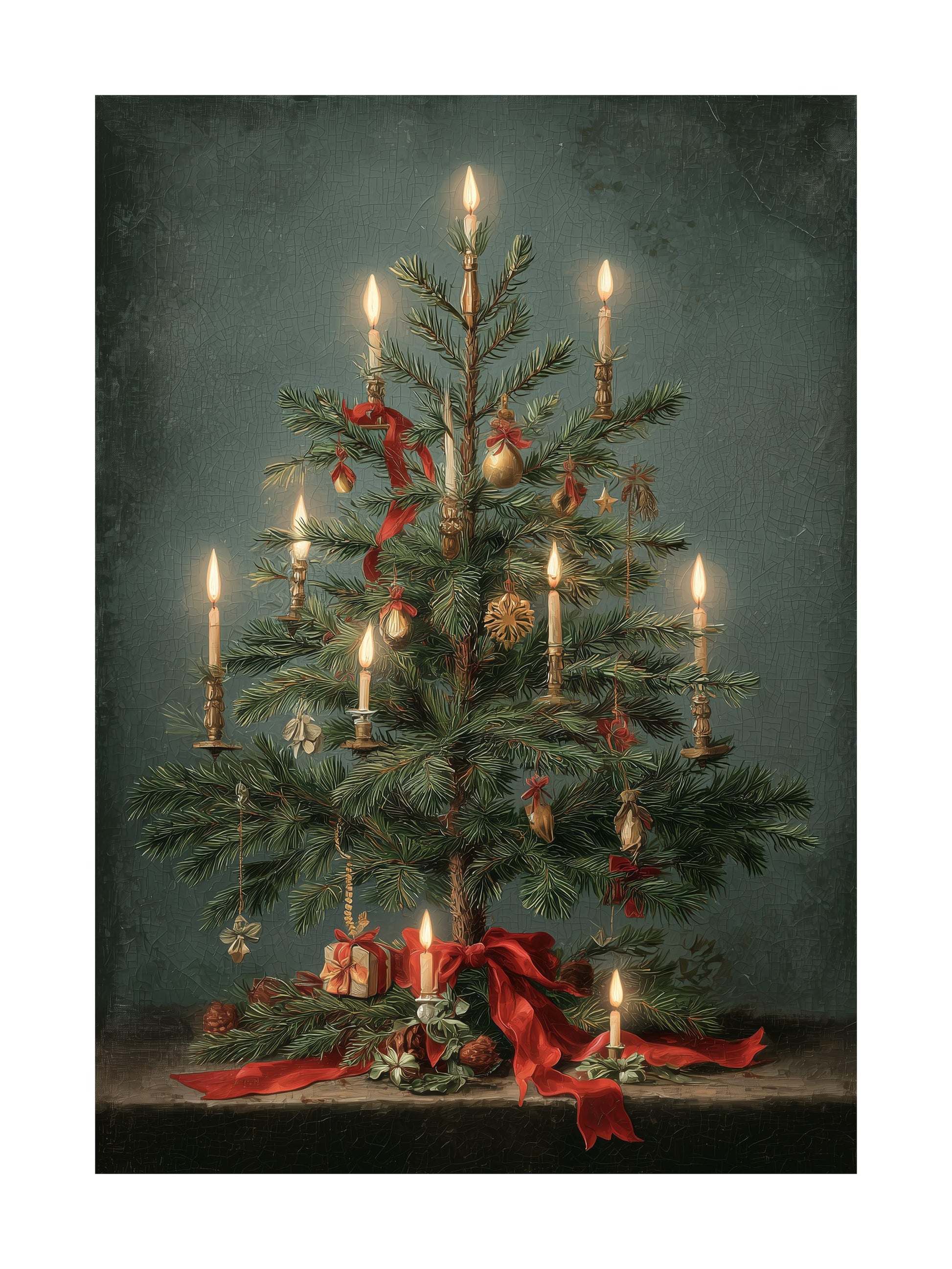 Vintage style Christmas tree with candles and ornaments poster