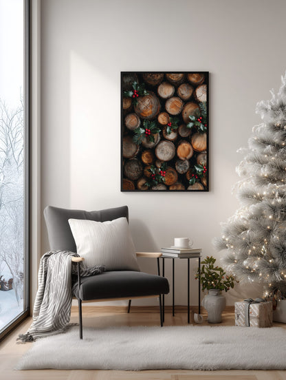 Winter Firewood with Holly Poster