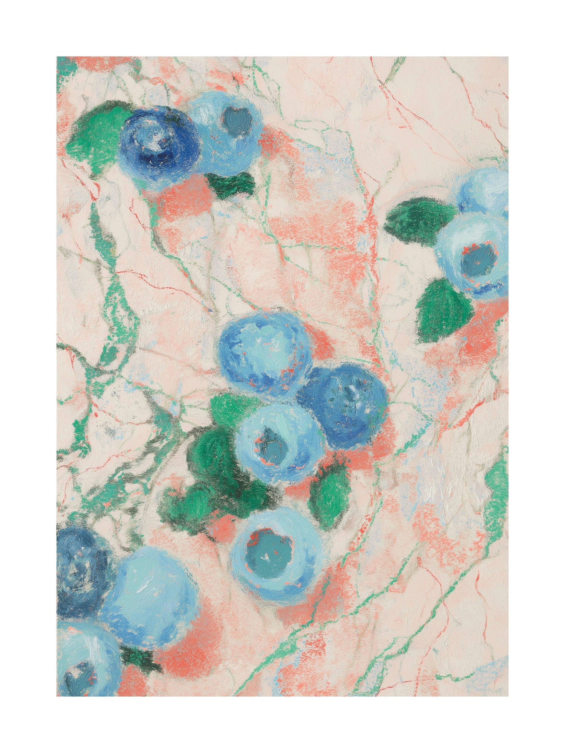 Illustrated blueberries on a soft marbled background