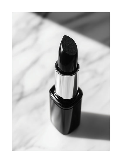 Black and white close-up of lipstick on marble - modern beauty poster
