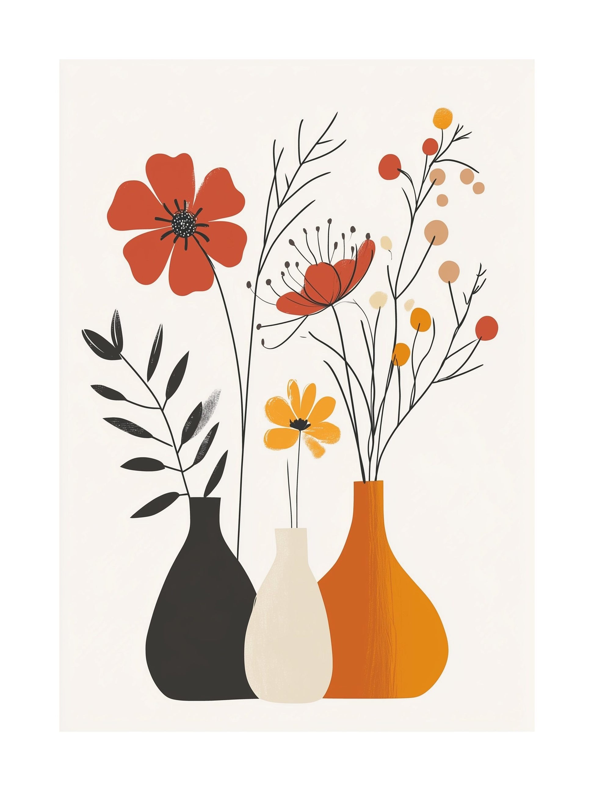 minimal floral lines decorative wall art - modern poster for home or office