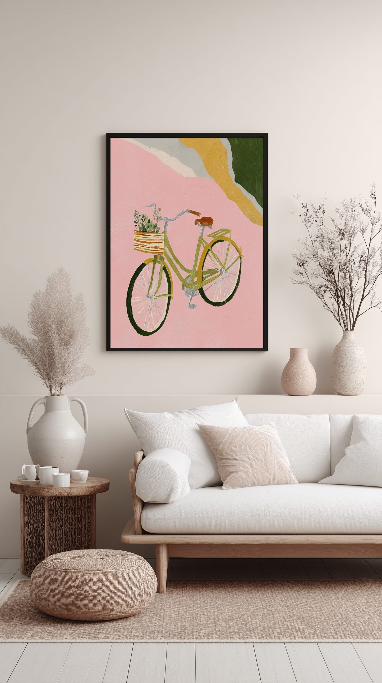 Green Bike on Pink Poster