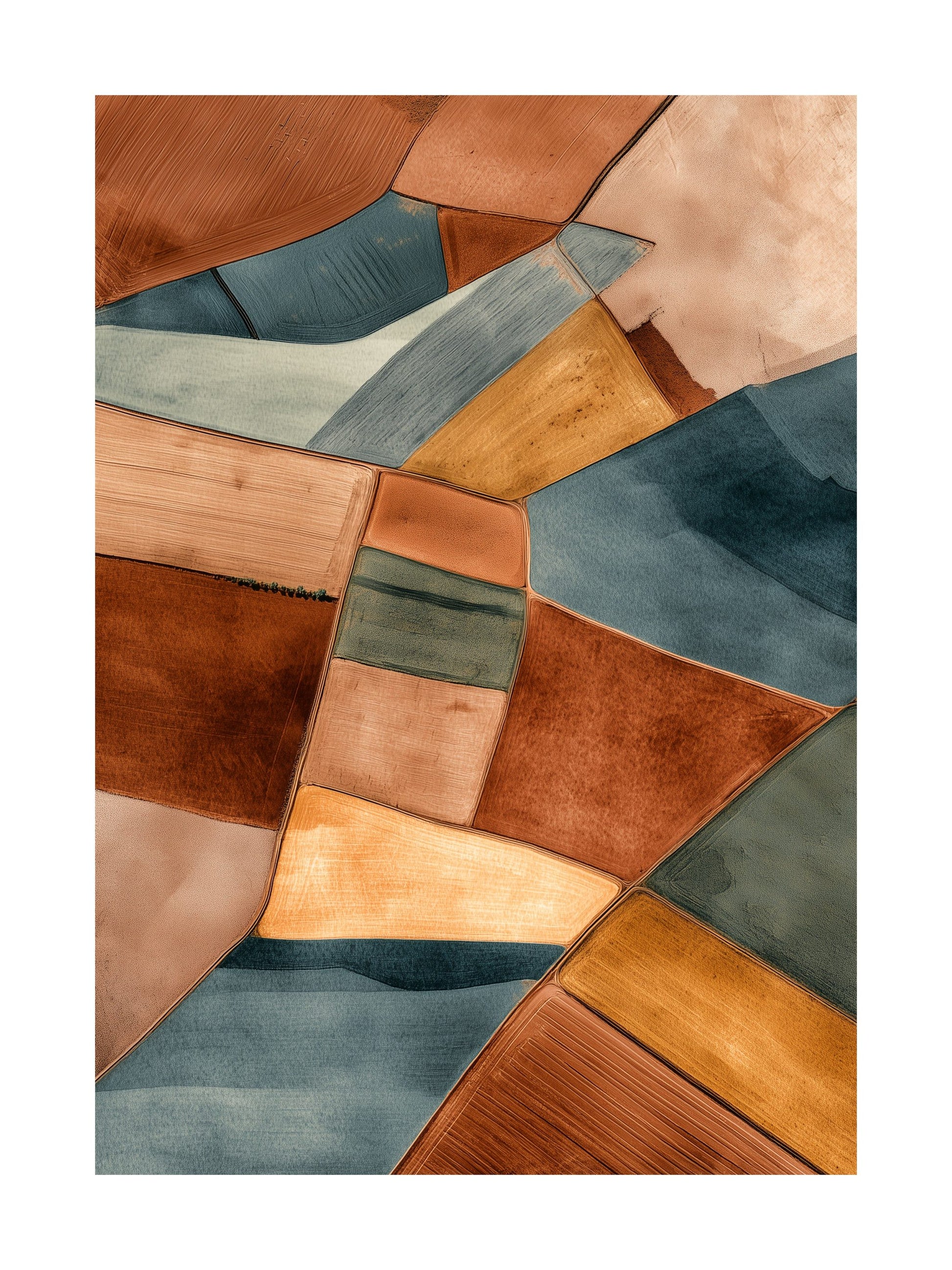 Abstract aerial poster of autumn patchwork farmland