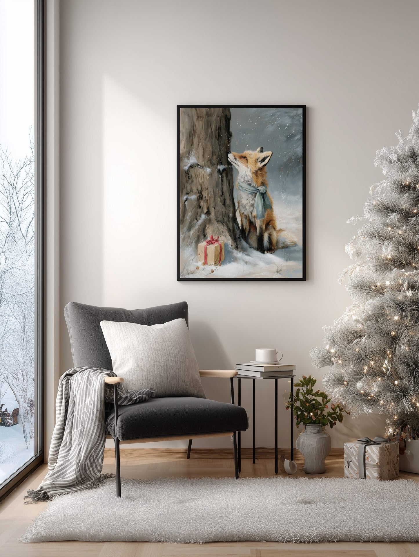 Winter Fox with Gift Poster